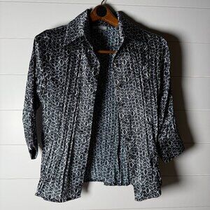 Laura Max Petite Medium Black & White Links Blouse 3/4 Sleeve- AMAZING BUTTONS